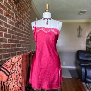 Victorias Secret Vintage 2004 Romantic Red Satin Slip Dress Chemise L 181645-V11